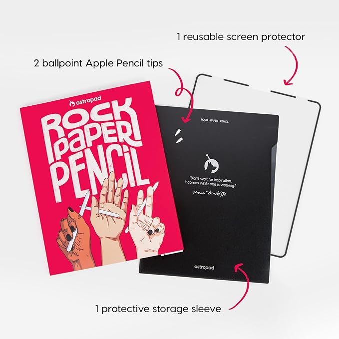 Astropad Rock Paper Pencil v2.0 – Paper Screen Protector for iPad Pro 11 inch (M4, 2024) + Apple Pencil Tips Replacement 2 Pack – Apple Pencil 1st and 2nd Gen