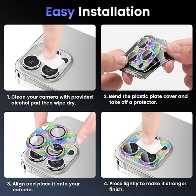 Tensea for iPhone 16 Pro/iPhone 16 Pro Max/iPhone 15 Pro/iPhone 15 Pro Max Camera Lens Protector, Metal Aluminum Alloy Tempered Glass Cover Camera Screen Protector Accessories, Case Friendly