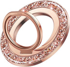 SYNCWIRE Magnetic Phone Ring Holder for MagSafe - Glitter Phone Grip Stand with 360° Rotation & Reinforced Hinge, Compatible with iPhone 16 15 14 13 Pro Max Plus MagSafe Accessories - Rose Gold