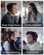 Wireless Headset with Mic for Work with AI Noise Cancelling Mic for Clear Calls, Bluetooth V5.3 Headphones with Microphone to USB A/C Dongle & Mic Mute for Computer Laptop PC iPhone (Black)