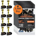 BEST CONNECTIONS Coaxial Cable Clips with Pre-Inserted Screw (1,000 Pack) – Black Single Cable Mounting Clamps for Coax Cable (RG6, RG59) and Ethernet Cable – Cord Fastener/Strain Relief Clip