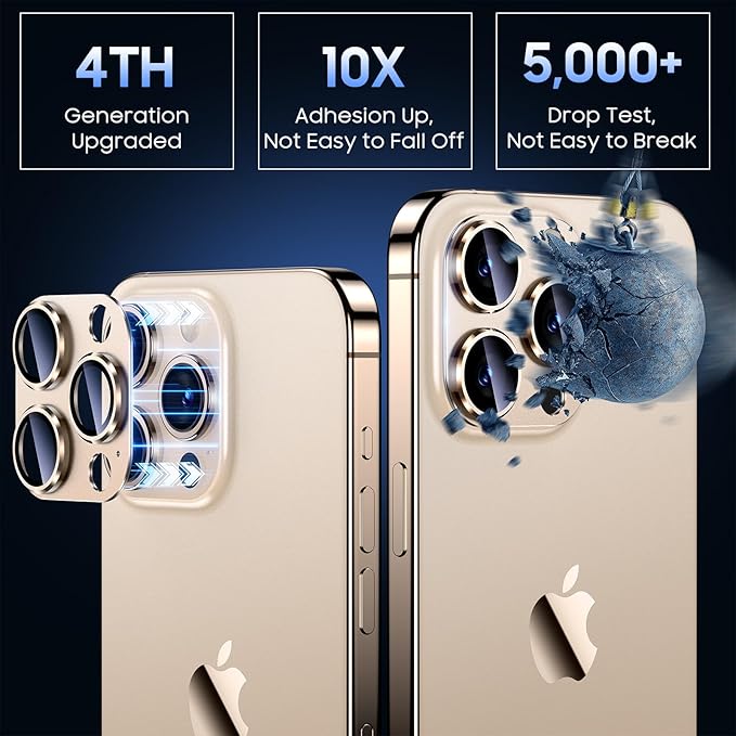 Uyiton Compatible with iPhone 15 Pro/iPhone 15 Pro Max Camera Lens Protector, [Not Easy to Break][Strong Adsorption][Case-Friendly] Metal Tempered Glass Rear Camera Screen Cover - Gold Titanium
