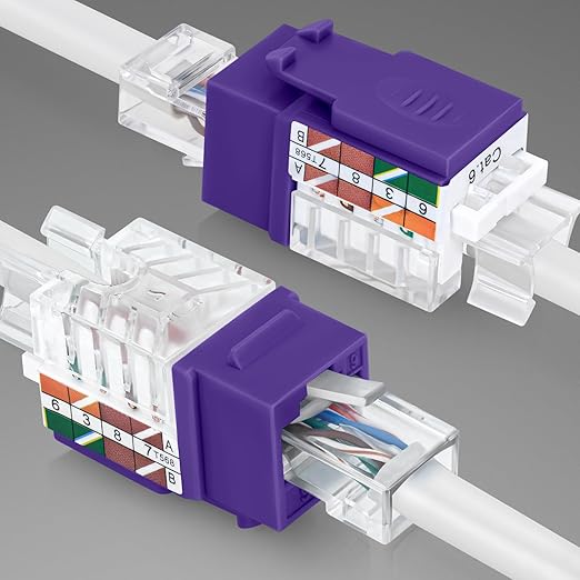 Everest 45° Angled RJ45 Cat6 Keystone Jacks 50-Pack in Purple - Slim Profile Female RJ45 Connectors - Cat 6 Keystone Jack - Compatible with 45° Angled Speed Termination Tool - 45Term (B0BL3GS7ZY)