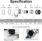 LeMotech M32 Cable Gland, 90 Degree Adjustable 18-25mm Strain Relief, Cord Connectors Nylon Joints with Gaskets, 2 Pcs, Black