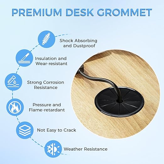 8 Pcs Cable Grommet, Snap Bushing 2" (50 mm) Mounting Diameter, Flexible Petal-Shaped Buckle Round Nylon Desk Grommet for Wires Through Countertop Cord Organizer and Protection, Black