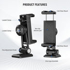 NEEWER Metal Phone Tripod Mount Adapter with Arca QR Base, Cold Shoe, 360° Swivel 180° Tilt, Phone Holder Compatible with iPhone 15 Pro Max Galaxy S24