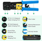 Delgada rj45 Crimp Tool with 50PCS Pass Through Connectors, for Cat6 Cat5e Cat5 Crimping Tool Kit, Network Cable Tester and Wire Stripper Included, for RJ45/RJ12 Regular