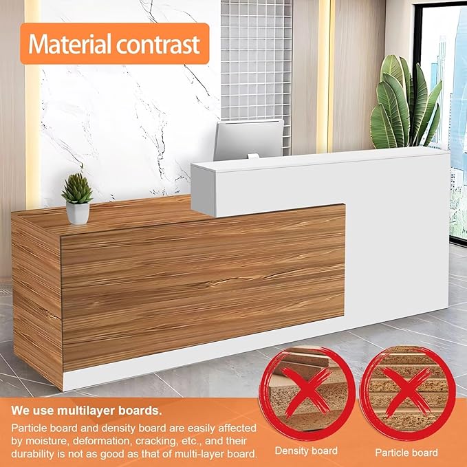 Reception Desk with Counter Modern Checkout Counter with Lockable Drawer Keyboard Tray Receptionist Desk for Office Salon Reception Table K Right 59inch/150cm