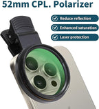 52mm Clip-on CPL Phone Camera Lens Filter, Polarized Camera Lens CPL Filter for iPhone 16 15 Pro Max Plus 14 13 Pro Max Mini 12 11 X XS Galaxy