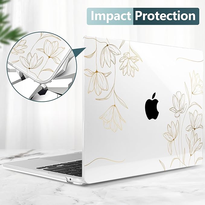 TWOLSKOO Compatible with M4 MacBook Air 15 inch Case 2025-2023 Released Model M4 A3241 M3 A3114 M2 A2941, Plastic Hard Shell & Screen Protector & Keyboard Cover & Trackpad Film, Florals X449
