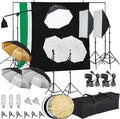 PioneerWorks Photography Lighting kit with Backdrops, 8.5ftx10ft Backdrop Stand, 5 tripod stands and Bulb, Umbrella Softbox Continuous Lighting, Photo Studio Equipment for Portrait Product Photo Shoot