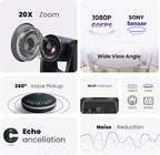 HDMI 20X Optical Zoom PTZ Conference Room Camera System, 1080P 60fps USB3.0 Computer Camera with Microphone & Bluetooth Speakerphone, Easy Setup for Church & Meetings