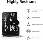 Amazon Basics Micro SDXC Memory Card with Full Size Adapter, A2, U3, Read Speed up to 100 MB/s, 128 GB, Black