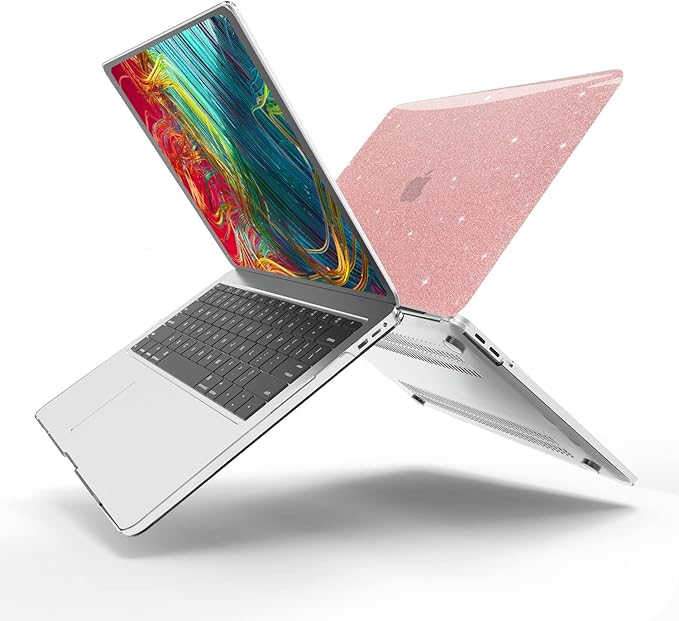 Anban Compatible with MacBook Pro 13 inch Case M2 2025-2016 M1 A2338 A2251 A2289 A2159 A1989 A1706 A1708, Plastic Hard Shell+Keyboard Cover+Screen Skin for MacBook Pro 13.3 inch Case, Shiny Rose Gold