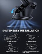 [2025 New] Dashboard Phone Holders for Your Car (+Vent Hook)[Military Grade Stable] Car Cell Phone Holder, Non-Slip Silicone Carbon Fiber Car Phone Mount, Rotatable Suction Cup for All Phone, Gray