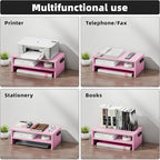 Marbrasse Monitor Stand Riser, 16.5 Inch 2 Tier Computer Printer Shelf Stand for Laptop Computer Screen Storage, Desktop Stand with Phone Holder and Cable Management (Pink)