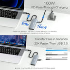 BENFEI USB C Hub 5-in-1 with 4K HDMI(Certified), 100W Power Delivery, 3 USB-A, Silicone Cable, Aluminum Case Compatible with MacBook Pro/Air, iPad Pro, iMac, iPhone 15 Pro/Pro Max, XPS, Thinkpad