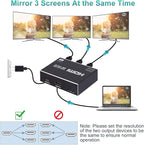 1x3 HDMI Splitter, 1 in 3 Out HDMI Splitter Audio Video Distributor Box Support 3D & 4K x 2K Compatible for HDTV, STB, DVD, PS3, Projector Etc