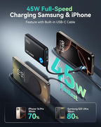 INIU 45W Portable Charger, 10000mAh Built-in USB C Cable Fast Charging Power Bank, Small Type C Battery Pack, Powerbank for iPhone 16 15 14 13, iPad, Samsung S25 S24 etc. Travel Camping Essentials