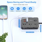 Flat Plug Power Strip Surge Protector, 5ft Ultra Thin Extension Cord with 4 USB Wall Charger(2 USB C Port), 6 Widely-Spaced Outlets Power Strip Compact for Travel, Office, Dorm Room Essentials (Black)