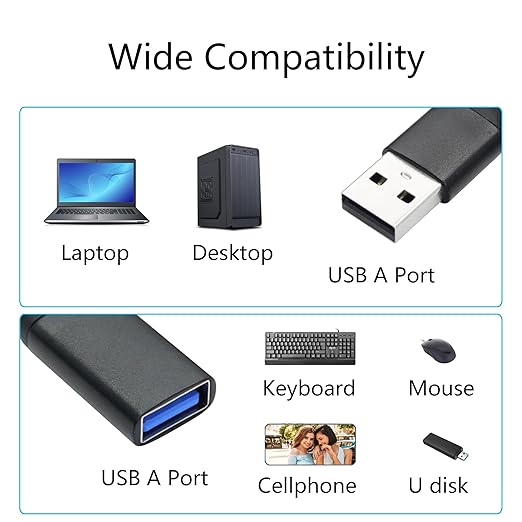 USB Splitter Cable 1FT, USB A Male to Dual USB A Female Y Splitter Adapter 1 in 2 Out, Power & Data with OTG Function Intelligent Chip, for Smartphone, Laptop, Car etc