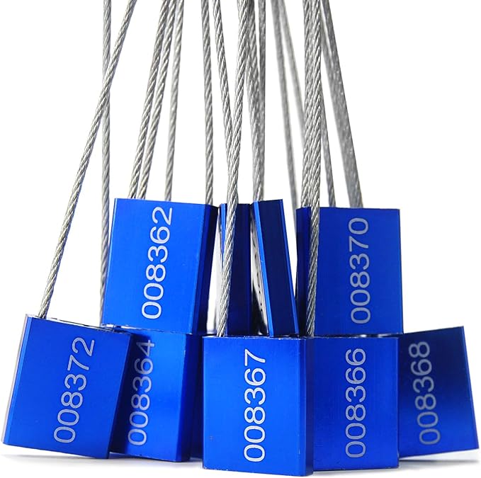 Pull Tight Numbered Steel Metal Security Cable Seals Alumium Body Anti-Tamper Shipping Self-Locking Tags for Container, Cargo, Trailer, Vans, Oil Tank Truck ISO 17712 Standard (Pack of 50, Blue)