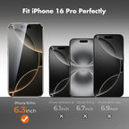 UNBREAKcable Screen Protector for iPhone 16 Pro, Pack of 3, HD Tempered Glass Screen Protector [Full Coverage] [Easy Installation][Free Bubbles][Only for Apple iPhone 16 Pro]