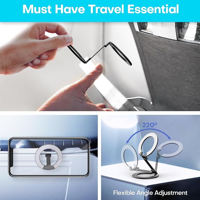 MCCHJoy Mini 2-Pack Universal in Flight Airplane Phone Holder, 360°Rotation Foldable Phone Mount Travel Essentials Accessories,Handsfree Phone Stand for Airplane Travel/Home/Office