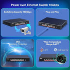 YuanLey 8 Port 10G PoE Switch Unmanaged, 8 x 10G Base-T PoE Ports, IEEE802.3af/at, 110W Built-in Power, Compatible with 1G/2.5G/5G/10G, Metal Case, Rackmount/Wall Mount 10Gbe Network Switch