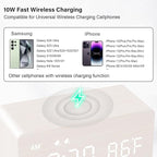 MOSITO Digital Wooden Alarm Clock with Wireless Charging, 0-100% Dimmer, Dual Alarm, Weekday/Weekend Mode, Snooze, Wood LED Clocks for Bedroom, Bedside, Desk, Kids (White)