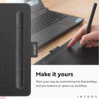 Wacom Intuos Small Bluetooth Graphics Drawing Tablet, 4 Customizable ExpressKeys, Portable for Teachers, Students and Creators, Compatible with Chromebook Mac OS Android and Windows - Black