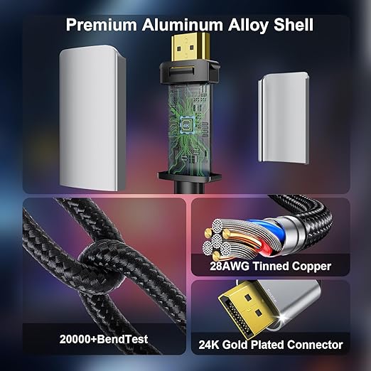 Active HDMI to DisplayPort Cable 10FT, 4K 60Hz 1080p 120Hz, Unidirectional HDMI Source to DP Monitor Display Port Cable Compatible for PC, Laptop, Computer, NVIDIA, AMD, PS5/4, Xbox