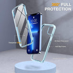 Miracase Glass Case for iPhone 13 Pro Max 6.7 inch, Upgrade Full-Body Clear Bumper Case with Built-in 9H Tempered Glass Screen Protector for iPhone 13 Pro Max, Clear Blue
