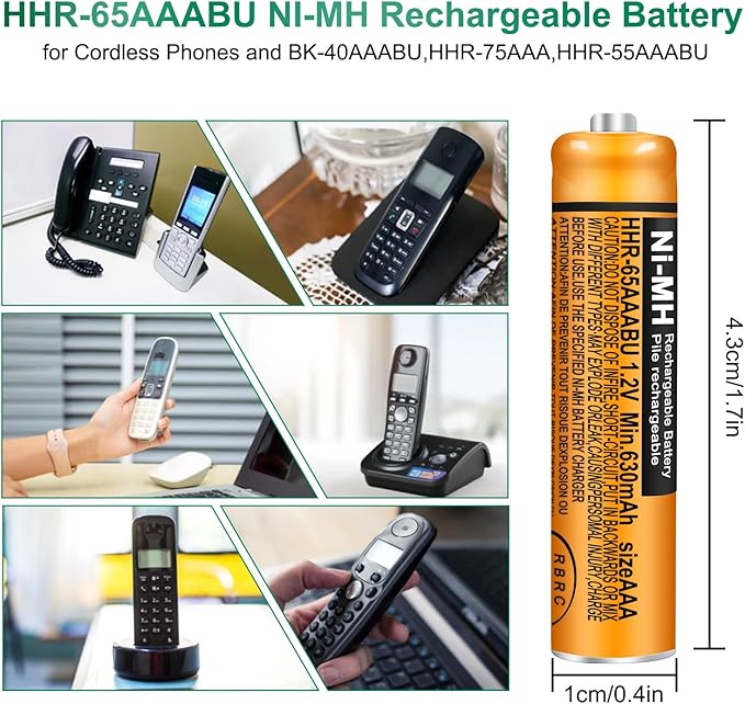8 Pack HHR-65AAABU NI-MH Rechargeable Batteries 1.2V 630mAh AAA Battery for Panasonic Cordless Telephone Batteries