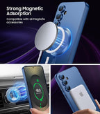 Magnetic for Samsung Galaxy S25 Case [Compatible with MagSafe][Built-in Camera Lens Protector] Slim Soft Silicone Bumper Shockproof Metallic Luster Phone Case (Blue)