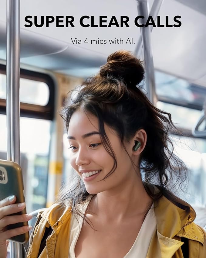 Soundcore P30i by Anker Noise Cancelling Earbuds, Strong and Smart Noise Cancelling, Powerful Bass, 45H Playtime, 2-in-1 Case and Phone Stand, IP54, Wireless Earbuds, Bluetooth 5.4 (Green)