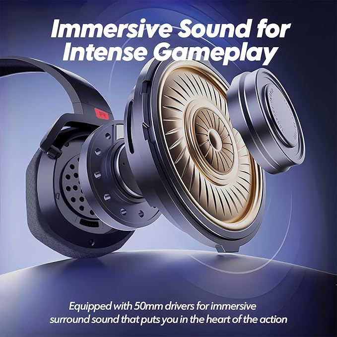 NUBWO G06 Dual Wireless Gaming Headset with Microphone for Ps5, Ps4, PC - 23ms Low Latency Audio - 100-Hour of Playtime - 50mm Drivers (Black-Red)
