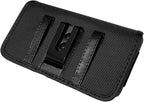 Nylon Cell Phone Holster for Cricket Vision Plus, Icon 2, Influence, Google Pixel 5a, 6, 6a, LG Harmony 4 G7 G8 K40 K22 - Horizontal Case Canvas Waist Carrying Pouch with Belt Clip/Loops, Black
