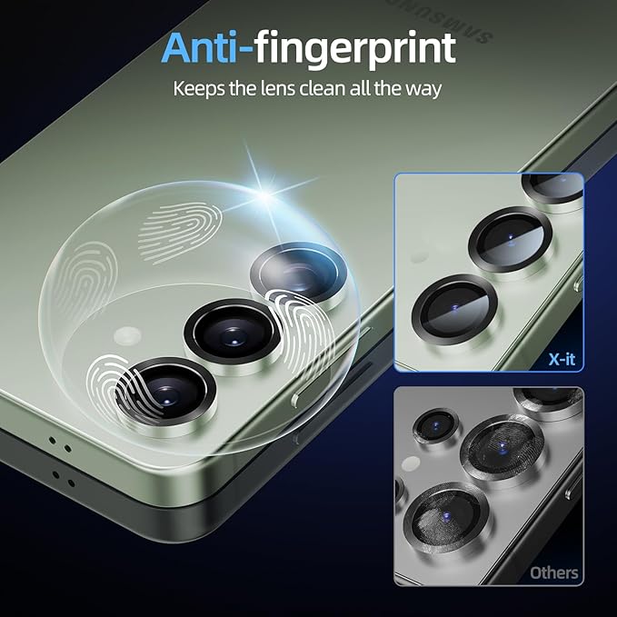 X-it Camera Lens Protector for Samsung S25 Plus, 9H Tempered Glass, Independent Metal Aluminum Edge Original Protection Design, Suitable for Phone Case, Anti-scratch, Anti-reflective,Mint