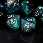 Haxtec Sharp Edge DND Dice Set Blue Black Resin Dice Gold Flakes D&D Dice for RPG Role Playing Games Compatible with Dungeons and Dragons Gift War Series