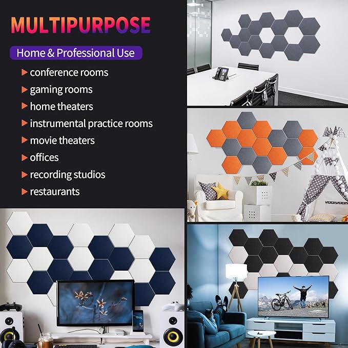 Mollywell Hexagon Acoustic Panels, High Density, Soundproofing, Decorative Noise Reduction Felt Wall Tiles for Ceilings, Home Office & Gaming Room (Moon Gary), 12x10x0.4 Inch