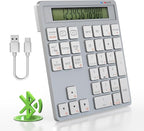 2-in-1 Wireless Number Pad & Calculator, Bluetooth 5.0 Numeric Keypad with USB-C Charging, 34-Key Portable Number Pad for Laptop, MacBook, PC, Windows, iOS & Android Devices