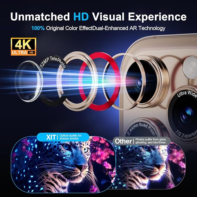 X-it 2 Pack Camera Lens Protector, Shatterproof Anti-Scratch Ultra HD Camera Protector, Anti-Glare Tempered Glass Lens Protector for iPhone 16 Pro Max/16Pro/15 Pro Max/15Pro/14 Pro Max/14Pro,GoldenRed