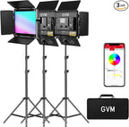 GVM 800D RGB LED Video Light, 2026 Upgraded Panel Light with Optical Lens & 6X Brighter (19500 Lux/0.5m), 3200K-5600K Bi-Color, 20 Scene Modes & CRI97+, Studio Lights, Photography Lighting, 3-Packs