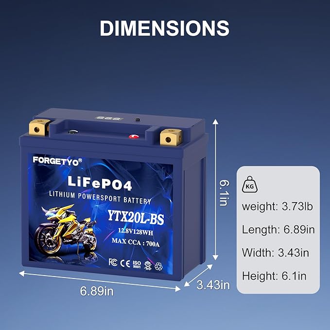 Lithium YTX20L-BS, 700A LiFePO4 Motorcycle Battery, 12V 10AH ATV, UTV, Jet Ski, 4 Wheeler, Snowmobile, Personal Watercraft, Seadoo, Polaris, Tractor,Generator and Riding Lawn Mower Battery