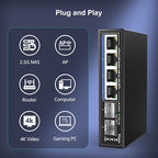 6 Port 2.5G Unmanaged Network Switch, VIMIN 4X 2.5Gbase-T Ports, 2X 10G SFP+ Port, 60Gbps Switching Capacity, IEEE802.3, Metal Housing, Fanless, Work for 2.5Gbps NAS, Wireless AP & PC