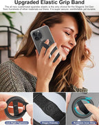 EWA MagOne Lite 3rd Gen Cell Phone Ring Holder, with Replaceable 360° Rotation Elastic Finger Strap, Phone Grip Compatible with iPhone MagSafe,15,14,13 Pro/Max/Plus-(Black)