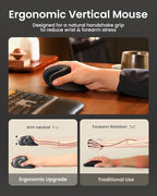 ProtoArc Ergonomic Vertical Mouse, EM11 NL Rechargeable Wireless Mouse Bluetooth, Ergo Mice with 3 Multi-Device for PC/Notebook/Laptop, 2.4GHz Optical Mice for Windows, Mac OS, Gray