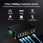MokerLink 5 Port Industrial DIN-Rail Network Switch, 10/100Mbps Fast Ethernet, IP40 Rated Network Switch (-40 to 185°F), with UL Power Supply