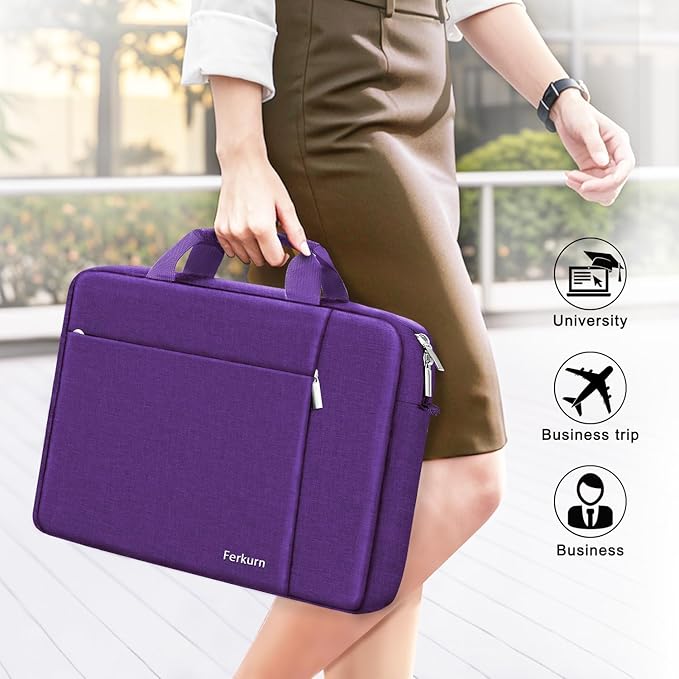 Ferkurn Laptop Bag Case for Women Men Computer Bag Compatible with HP Envy Pavilion Omen/LG Gram/MSI/Dell Inspiron XPS/Lenovo/Acer, Shoulder Strap Carrying Messenger Briefcase, Purple, 17 17.3 Inch